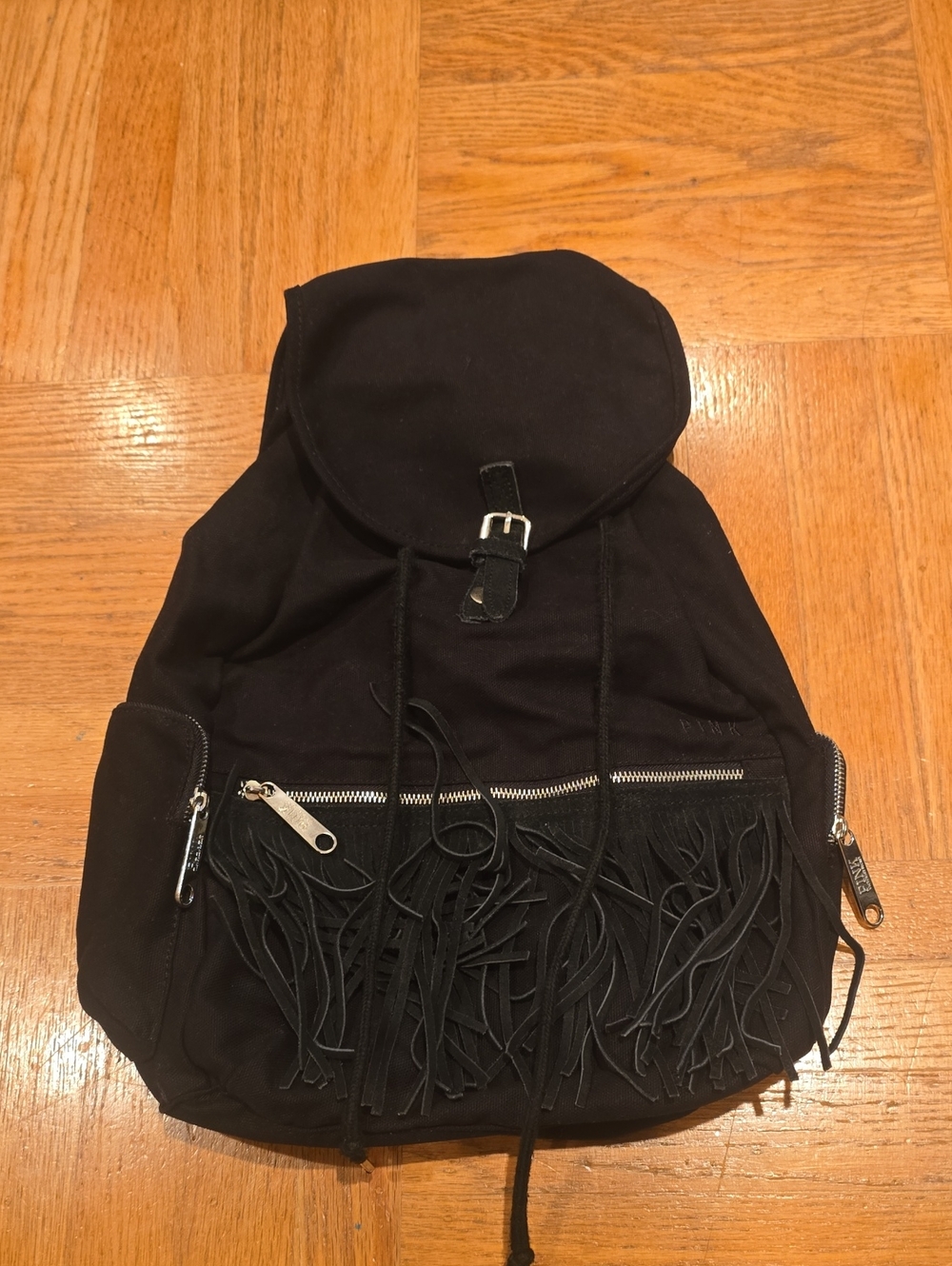 Pink (Victoria Secret) Black Fringe Backpack